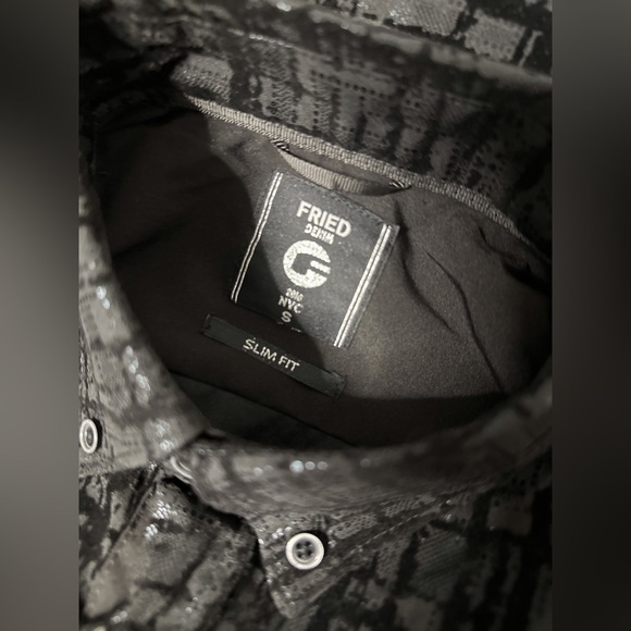 Fried Denim Black metallic pattern button up long sleeve shirt. - Picture 4 of 8